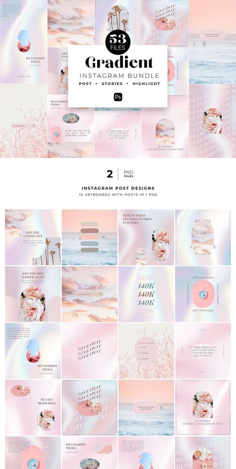 Instagram Templates Free Pastel Social Media Templates, Instagram Banner Templates, Gradient Background Pink, Brand Marketing Design, Stomach Workouts, Banner Store, Gradient Texture, Social Media Church, Modern Gradient