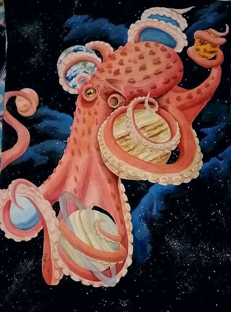 Cosmic Octopus, The Center Of The Universe, Space Knight, Center Of The Universe, Octopus Squid, Octopus Tentacles, Octopus Art, Diy Art Painting, Tarot Decks