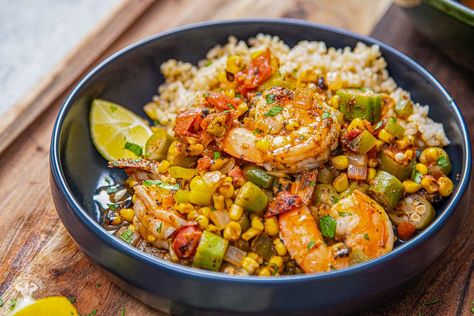 Shrimp Okra Recipes, Okra And Shrimp Recipes, Shrimp And Okra Recipes, Corn Okra And Tomatoes Recipe, Shrimp Receipts, Orka And Tomatoes With Shrimp, Okra And Shrimp, Tomatoes Okra And Corn Recipe, Okra Corn And Tomatoes Recipe