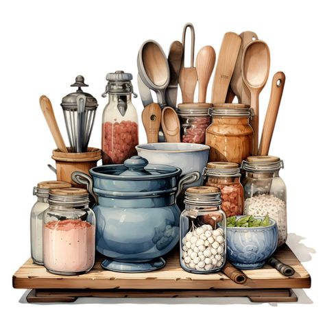 Rustic Cooking, Kitchen Clipart, Pastel Kitchen, Rustic Ceramics, Kitchen Ware, Wooden Utensils, Ceramic Pot, Kitchen Art, Macedonia