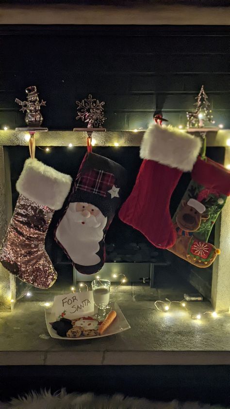 Milk and cookies. Message for Santa. Carrot for Rudolph. Christmas magic. Stockings. Fire place decor. Christmas Stockings Aesthetic, Stockings Aesthetic, Christmas Kiss, Meet Santa, Rudolph Christmas, Milk And Cookies, Santa Cookies, Milk N Cookies, Warm Christmas