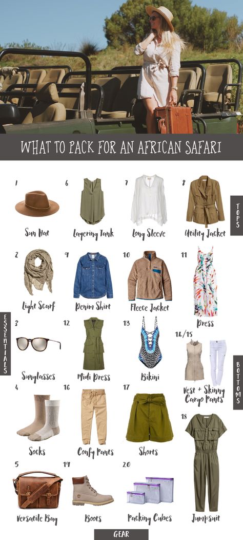 After my trip to Kenya and Namibia, I put together my top tips for what to pack for an African safari! Safari Hat Women, Safari Look Outfits, African Honeymoon, Africa Safari Photography, Africa Safari Lodge, Travel Outfit Summer Airport, Moda Safari, Africa Safari Clothes, Safari Fashion