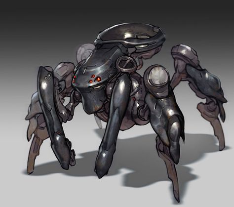 Sci Fi Drone Art, Mechanical Spider Art, Spider Concept Art, Scifi Animals, Spider Machine, Spider Mech, Mechanical Spider, Spider Tank, Spider Robot