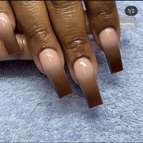 Brown Nails Acrylic Ombre, Chocolate Ombre Nails, Ombre Nude Acrylic Nails, Brown Ombre Nails Acrylic, Tan Brown Nails Acrylic, Brown Tone Acrylic Nails, Brown Gradient Nails, Brown Ombré Nails, Fall Nails Orange Brown Ombre