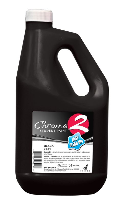 2L Chroma 2 Student Paint Black (Available in Australia) Whiteboard Eraser, Gel Medium, Magnetic White Board, Communication Tools, Warm Red, Silk Screen Printing, Makeup Skin Care, Spray Bottle, Clean Up