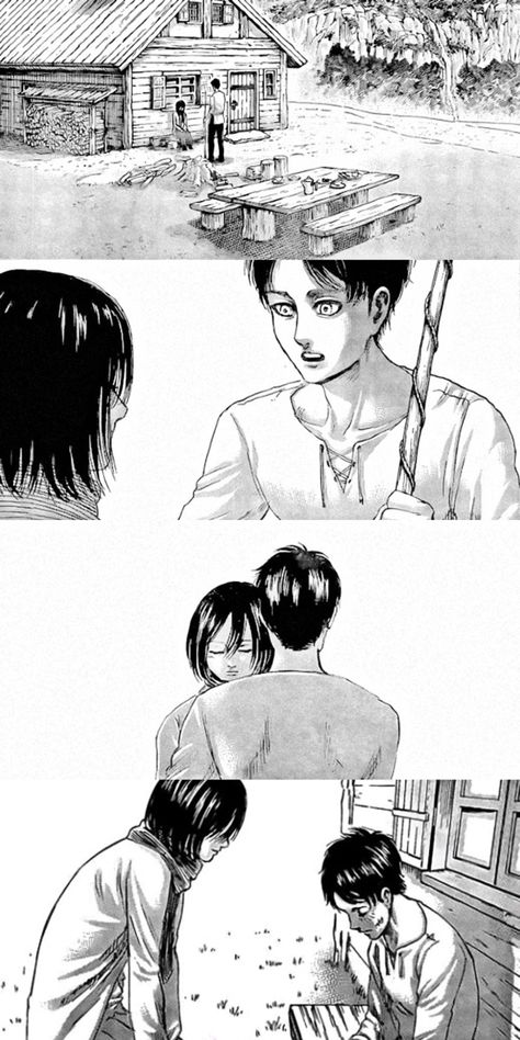 taken from attack on titan (manga), chapter 138 (“a long dream”) Anime Yn, Cabin Eremika, Cabin Eren, Eremika Comic, Attack On Titan Manga, Titan Manga, Attack On Titan Comic, Forest Cabin, Eren X Mikasa