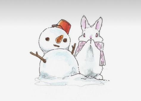 Snow Bunny Drawing, Bunny Christmas Drawing, Christmas Bunny Illustration, Christmas Bunny Drawing, Winter Bunny, Bunny Sketches, Snow Illustration, Rabbit Pictures, Bunny Watercolor