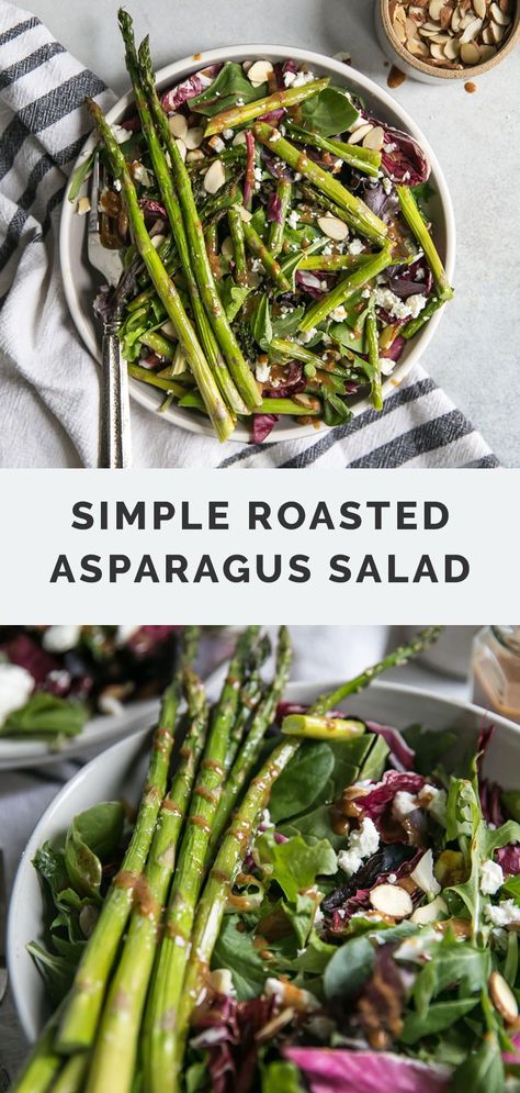 This Roasted Asparagus Salad is simple to throw together and ready in under 30 minutes! Toss with a homemade balsamic almond dressing for a seriously impressive salad. Almond Dressing, Dairy Free Recipes Easy, Healty Dinner, Easy Clean Eating Recipes, Clean And Delicious, Healthy Paleo Recipes, Asparagus Salad, Easy Clean Eating, Yummy Salad Recipes