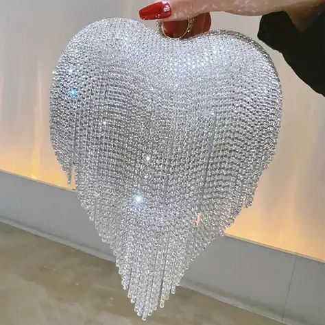 Heart Clutch, Glitter Purse, Bridal Purse, Party Handbags, Rhinestone Clutch, Silver Bags, Top Rings, Novelty Bags, Evening Purse