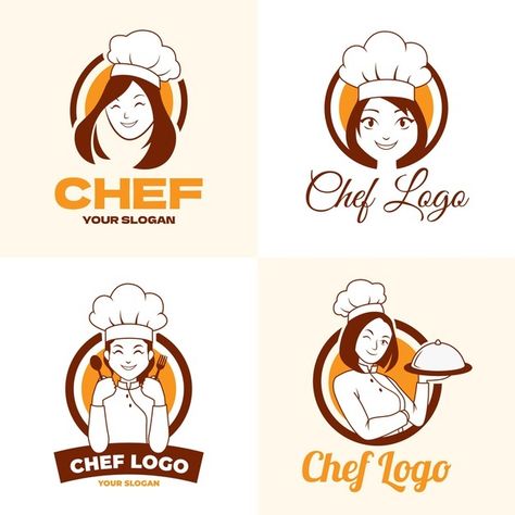 Flat female chef logo collection | Free Vector #Freepik #freevector #logo #business #corporate #company Female Chef Logo, Cartoon Chef, Baking Logo Design, Cooking Logo, Flat Logo Design, Logos Retro, Chef Logo, Kitchen Logo, Logo Minimalista