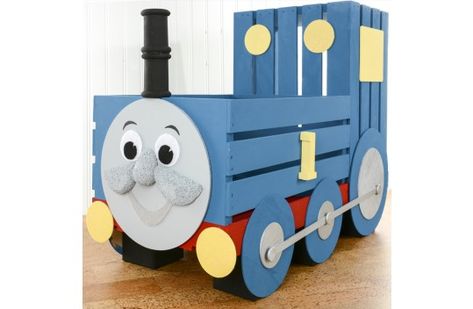 Thomas The Train Storage Crate Train Storage, Wood Crate Diy, Crate Projects, Train Theme Birthday Party, Diy Crafts Easy At Home, Thomas Birthday Parties, Old Wooden Crates, Interesting Crafts, Diy Wooden Crate