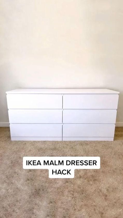 Ikea Bedroom Dresser Hacks, Ikea Kullen Chest Of Drawers, Apartment Bedroom Dressers, Large Ikea Dresser, Modern Ikea Bedroom, Ikea Hacks Malm Dresser, Ikea Malm 6 Drawer Dresser Bedroom, Ikea Malm Dresser Hack Bedroom, Diy Malm Dresser Makeover