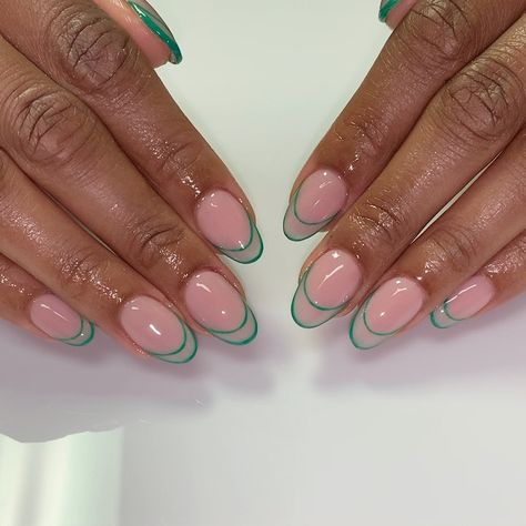 Green Outline French Tip Nails, Green Outline Nails, Instagram Outline, Colored French Tips, Pink Tip Nails, Dip Manicure, Glitter French Tips, Manicure Colors, Green Tips