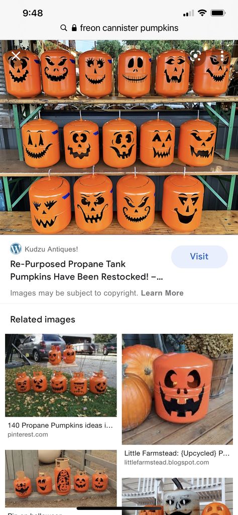 Helium Tank Pumpkin, Propane Pumpkins, Propane Tanks, Helium Tank, Lp Tank, Propane Tank, Propane, Yard Art, Halloween Crafts