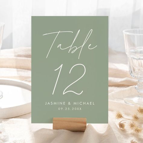 Modern Script Sage Green Wedding Table Number Card Sage Green Place Cards, Sage Green Table Numbers, Sage Green Wedding Table, Green Wedding Table, Modern Wedding Table, Wedding Table Cards, Table Number Card, Wedding Table Number Cards, Card Table Wedding