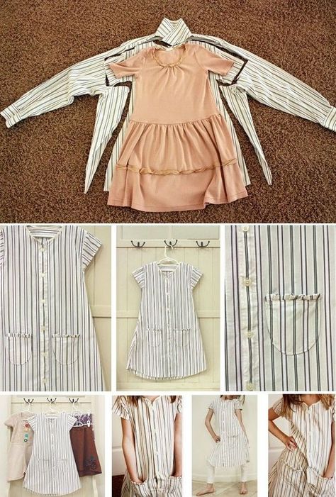 Real tutorial for men--dress. Baby Girl Dress Upcycled from Men's Shirt - DIY Clothes Upcycle, Stile Casual Chic, Shirt Tutorial, Girls Clothes Patterns, Diy Baby Clothes, Diy Clothes Refashion, Sewing Baby Clothes