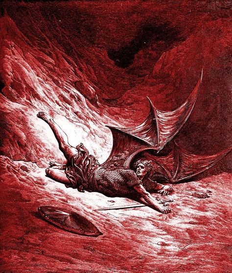 Illustration for Paradise Lost, Satan as the Fallen Angel - Gustave Dore, 1866 The Fallen Angel, Paradise Lost, Gustave Dore, Adam And Eve, Fallen Angel, Video Editor, Paradise, Art Pieces, Angel