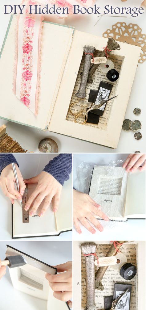 How to Make a DIY Decorative Fake Book Box with Secret Storage - Easy Step to Step DIY! Hidden Storage Book Box Diy, Diy Secret Book Storage, Book Hidden Storage Diy, Fake Book Box Diy, Book Secret Storage, Diy Hidden Book Storage, Book Storage Box, Hidden Box Diy Secret Storage, Diy Hidden Storage