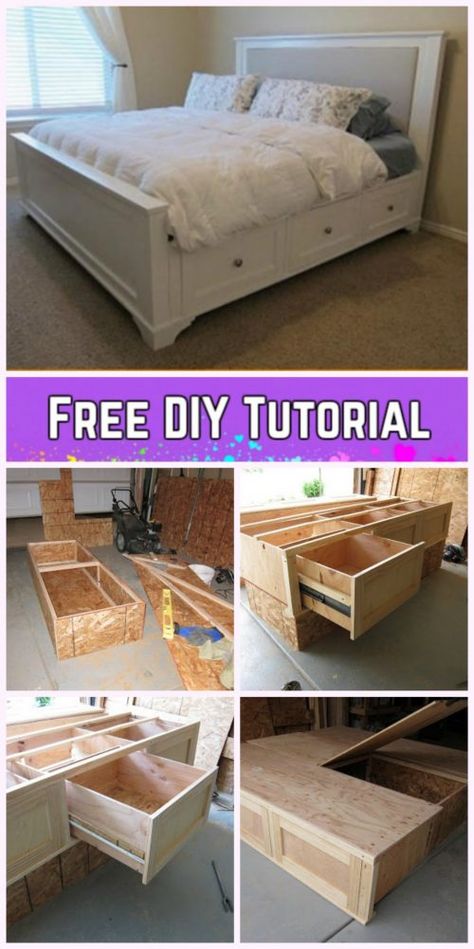 DIY King Size Storage Bed Tutorial King Size Bed Frame Diy, Diy King Bed, Diy King Bed Frame, Diy Bed Frame Easy, Bed Tutorial, King Size Storage Bed, Diy Storage Bed, Diy Platform Bed, Cama King Size