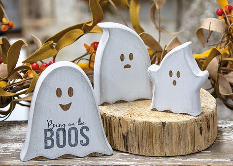 Ghost Cutouts, Flip Furniture, Fall Wood Crafts, Halloween Wood Crafts, Halloween And Fall, Wood Block Crafts, Halloween Decorating, Boo Ghost, Fall Halloween Crafts