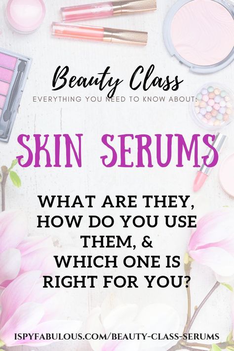 Do you get overwhelmed by all of the different #skincare products? Who doesn't! Now, skin serums are all the rage - but what are they, what do they do, and which ones are right for you? Come to #beauty class, where you'll learn everything you ever wanted Antiaging Skincare, Natural Beauty Treatments, Skin Care Routine For 20s, Beginner Makeup, Skincare Routines, Skin Serum, Skincare Tips, Beauty Ideas, Makeup Tutorials