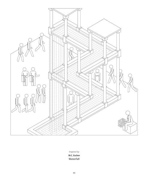 Many articles are written about M.c. Escher's Waterfall and even more explanation are added to explain how it was done, how it works, on which mathematical principles construction is based ... Here is my version, simplified and without old mill and Escher's scenery. Escher Waterfall, 3d Maze, Maze Design, Colouring Book, Keith Haring, All About Time, Coloring Books, It Works, Design