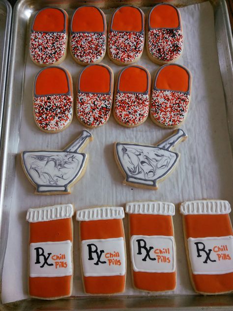 Pharmacy cookies Campbell University style Pharmacy Technician Week Ideas, Pharmacy Tech Week Ideas, Pharmacy Games Ideas, Pharmacy Tech Tattoo Ideas, Pharmacy Tech Gift Ideas, Pharmacy Gift Ideas, Pharmacy Week Gift Ideas, Pharmacy Party Ideas, Pharmacy Technician Gifts