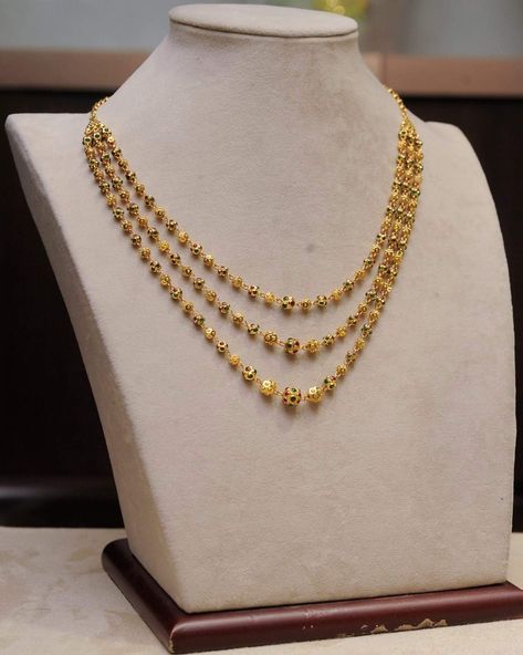 Matarmala Design, Gundla Chain Designs, Antique Short Necklace Gold, Simple Step Chains In Gold Indian, Gundla Mala Necklaces, Steps Chain Models, Tali Chain Designs Gold Kerala, Steps Chain Gold Indian, Mohanmala Gold Design