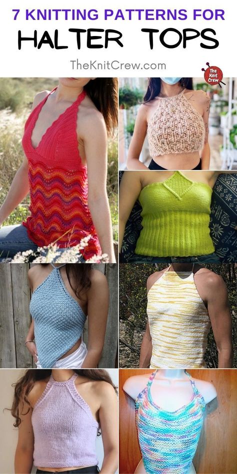 Knitted Tank Top Pattern Free, Halter Top Pattern Free, Halter Neck Pattern, Natalie Zacek, Knitted Halter Top, Knit Tank Top Pattern, Crochet Halter Top Pattern, Halter Top Pattern, Summer Top Pattern