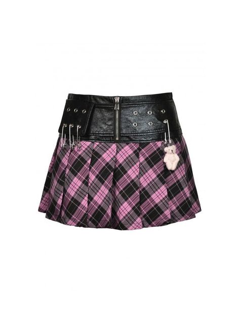 Scene Skirt, Pink And Black Goth, Pink Plaid Skirt, Goth Skirt, Pleated Skirt Short, Faux Leather Top, Leather Pleated Skirt, Plaid Pleated Skirt, Black Pleated Skirt