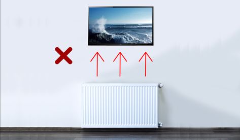 Can I Mount My TV Above A Radiator? Radiator Ideas, Radiators Living Room, Wall Radiators, Kitchen Radiator, Painted Living Room Furniture, Home Radiators, Under Tv, Entertainment Center Kitchen, Tv Wall Brackets