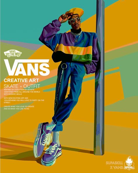 Vans Illustration Art, Streetwear Ads Design, Spring Advertising Design, Vans Poster Design, Vans Advertisement, Vans Campaign, Vans Graphic Design, Vans Illustration, Vans Poster