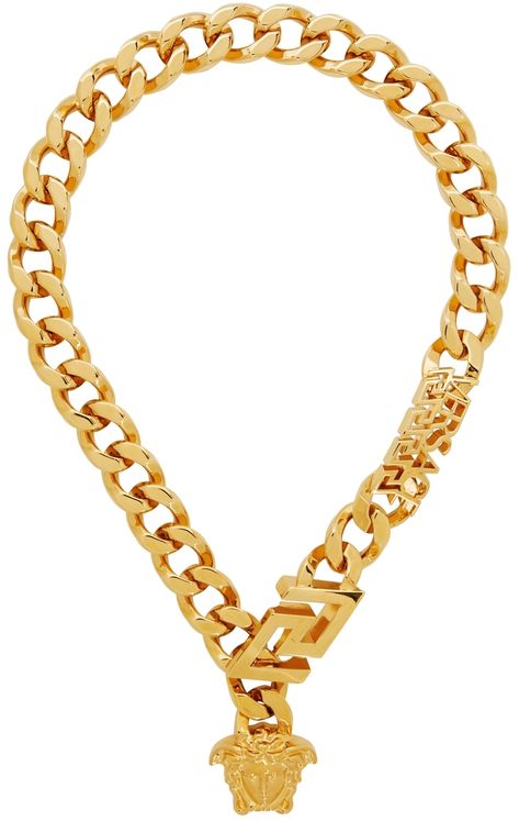 Shop or share your style of the product on ModeSens! Curb chain necklace in gold-tone brass. · Logo hardware at length · Signature Medusa hardware at hook-eye fastening · L21.5 in Supplier color: Gold Versace Gold, Curb Chain Necklace, Versace Outfit, Greek Key, Curb Chain, Luxury Streetwear, Versace, Full Length, How To Find Out