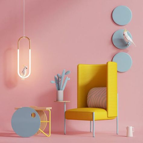 14 On-Trend Ways to Decorate With Pantone’s Spring 2018 Color Palette Ruangan Studio, Memphis Design, White Pendant Light, Elegant Furniture, Design Del Prodotto, Pink Wall, Bedside Table Lamps, Pink Walls, Room Paint