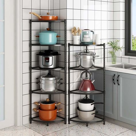 Dinning Room Storage, Storage Kitchen Ideas, Corner Bakers Rack, Kitchen Storage Corner, Kitchen Corner Shelves, Shelves Rack, Wood Corner Shelves, Corner Rack, Narrow Cabinet