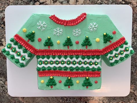 Christmas sweater cake Ugly Christmas Sweater Cake Ideas, Ugly Sweater Cake Ideas, Sweater Cake Ideas, Christmas Sweater Cake, Ugly Christmas Sweater Cake, Ugly Sweater Cake, Holiday Themed Cakes, Sweater Cake, Sheet Cakes Decorated