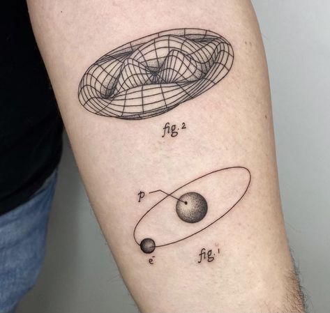 Quantum Physics Tattoo, Physics Tattoo Ideas, Small Science Tattoos, Heavy Metal Tattoo, Physics Tattoos, Scientific Tattoo, Atom Tattoo, Chemistry Tattoo, Science Tattoo