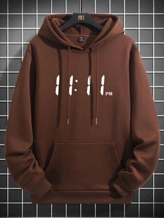 Manfinity Hypemode Men Letter Graphic Kangaroo Pocket Drawstring Thermal Hoodie | SHEIN ASIA Hoodie Design For Men, Cotton Hoodies Men, Hoodie Designs For Men, Custom Hoodies Ideas, Best Hoodies For Men, Hoodies Style, Streetwear Chic, Men Sweatshirts, Brown Hoodie