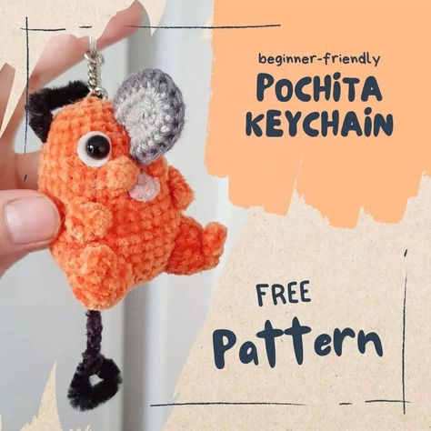 Free pochita keychain pattern 🧡 !-Credit @ghostkitty_crochet (Edit on pattern: for the body, in round 5-7 it's supposed to say 28sc instead of 32sc)-#freecrochetpattern #freeamigurumipattern #amigurumi #halloween #halloweencrochet #l4l #f4f #crochet #crochetamigurumi #crochethalloween #crochetpattern #freecrochetpatterns #diy #kawaiiaesthetic #kawaiiart #kawaii #fiberart #anime #chainsawman #pochita #チェンソーマン #ポチタ #アニメ Pochita Crochet, Chainsawman Pochita, Anime Chainsawman, Fingerless Gloves Crochet Pattern, Crochet Pokemon, Keychain Pattern, Crochet Keychain Pattern, Crochet Fingerless Gloves, String Of Pearls