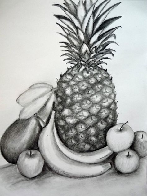 How To Draw a Still Life Composition Still Life And Nature Drawing, Still Life Ideas Drawing Art Students, Still Life Drawing Fruit, Fruit Drawing Pencil, Object Sketching, Fruits Sketch, Still Life Inspiration, Draw Fruit, Still Life Pencil Shading