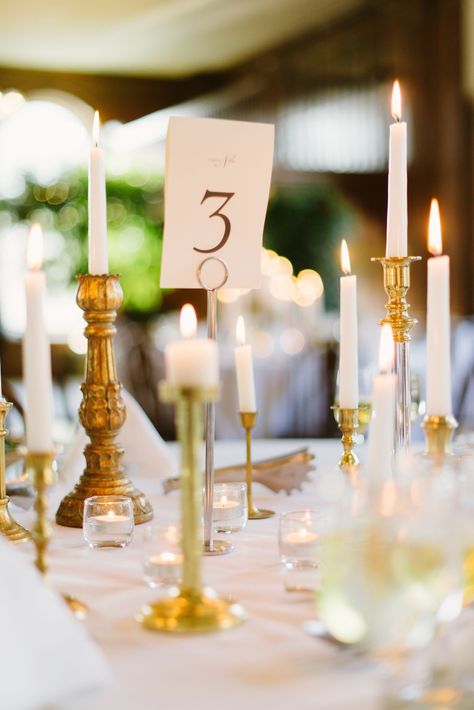 Gold Candlesticks Wedding, Candlestick Centerpiece Wedding, Round Table Centerpiece, Wedding Design Inspiration, Tapered Candle, Candle Sticks Wedding, Gold Candle Sticks, Gold Candle, Star Wars Wedding