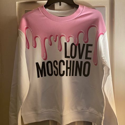 White & Pink W/ Logo On Front Sz Small Never Worn Good Condition W Logo, Love Moschino, Moschino, Color White, Size 4, Sweatshirts Hoodie, ? Logo, Sweatshirts, Pink