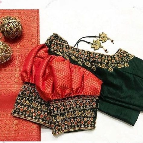 Mysore Silk Lehenga, Mysore Silk Saree Blouse Designs Latest, Mysore Silk Saree Blouse Designs Work, Copper Colour Blouse Designs, Puff Hands Maggam Work Blouse, Puff Hands Blouse Designs Latest, Puff Blouse Designs, Mysore Silk Saree Blouse Designs, Puff Sleeve Blouse Indian