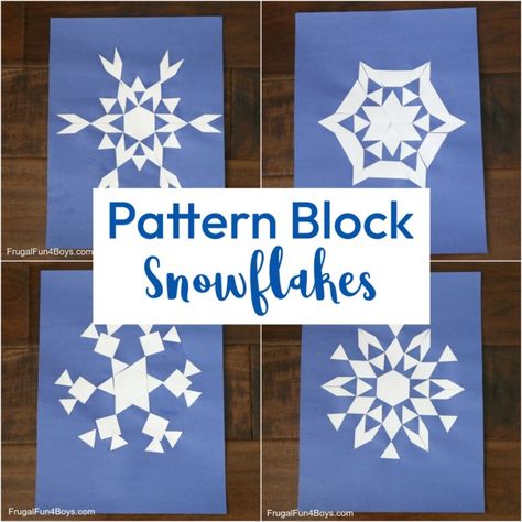 Math Art: Make Pattern Block Snowflakes - Frugal Fun For Boys and Girls First Grade Projects, Fall Stem Activities, Pattern Block Templates, Math Art Projects, Snowflake Crafts, Radial Symmetry, Steam Ideas, Snowflakes Art, Pattern Grading