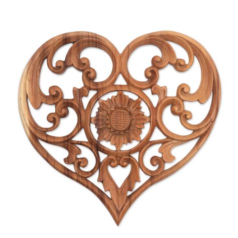 Lotus House, Starburst Wall Art, Carved Wall Decor, Wood Relief, Hand Carved Teak, Acrylic Wall Decor, Heart Wall Decor, Carved Heart, Geometric Wall Decor