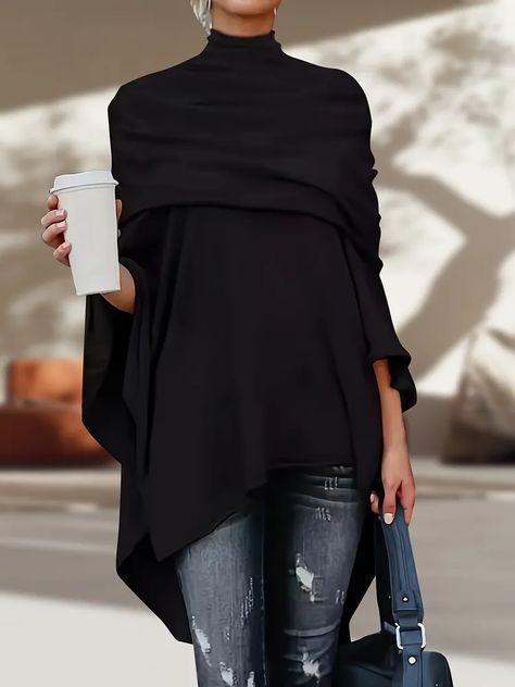 Turtleneck Layering, Ärmelloser Pullover, Stile Casual Chic, Vetements Clothing, Batwing Sleeve Top, Vevey, Turtleneck Shirt, Loose Shirts, Looks Chic