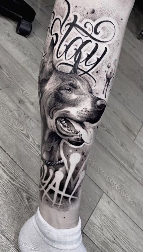 Animal Portraits Tattoos, Doberman Pinscher Tattoo Ideas, Doberman Tattoo Design, Pitbull Tattoos, Tattoo Perro, A Sleeve Tattoo, Pet Portrait Tattoos, Majestic Dog, Pet Tattoo Ideas