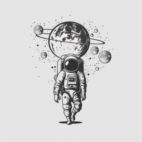 Instagram Space Tattoo Black And White, Space Helmet Tattoo, Spaceman Drawing, Space Sleeve, Outer Space Tattoos, Space Tattoos, Helmet Tattoo, Astronaut Tattoo, A Tattoo Design