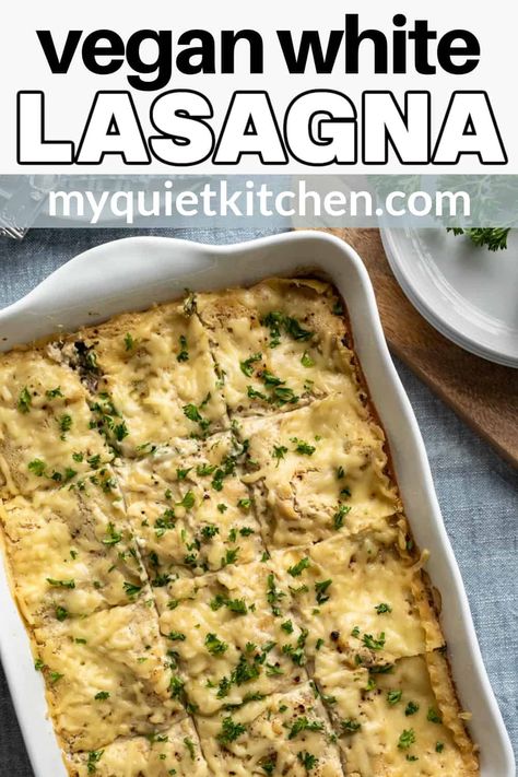 Vegetarian White Lasagna, Vegan White Lasagna Recipe, Vegan White Lasagna Soup, White Veggie Lasagna, Vegan Lasagna White Sauce, Vegan White Lasagna, Vegan Mushroom Lasagna, Garlic White Sauce, Quick Vegan Recipes