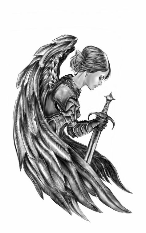 Winged Warrior Tattoo, Female Knight Tattoo Design, Female Warrior Angel Tattoo, Guardian Angel Warrior Tattoo For Women, Female Warrior Tattoo Strength, Angel Tatoos, Angel Warrior Tattoo, God Warrior, Angel Tattoo For Women